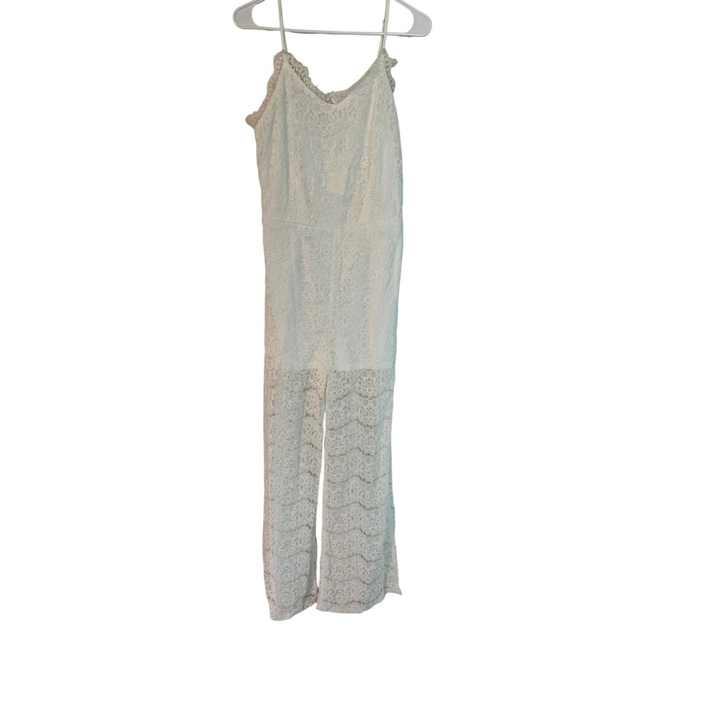 Monteau Los Angeles White Floral Lace Wide Leg Jumpsuit Bridal Bachelorette Boho - Picture 8 of 10